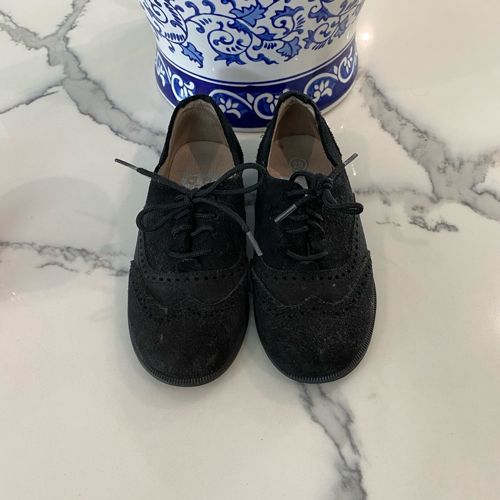 Boys Black Suede Wing Tip Dress Shoes